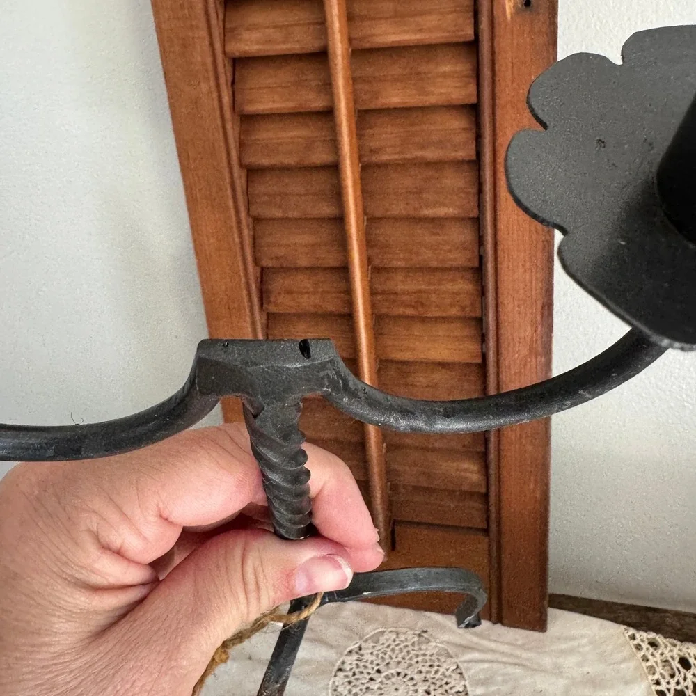 Double Tree Munch Candle Holder Wrought Iron Twisted Metal Primitive Farmhouse